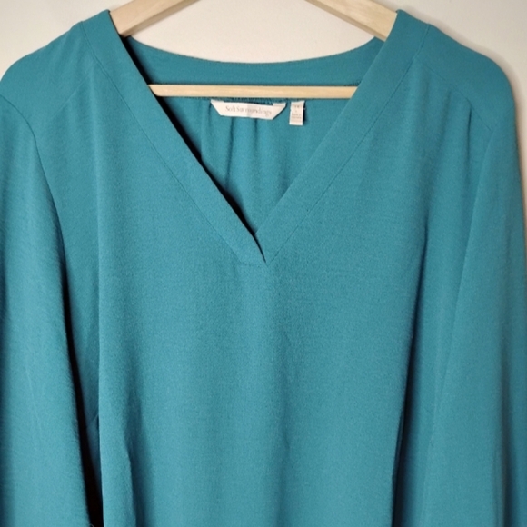 Soft Surroundings Liza Tunic Top Women’s 1X Teal Blue Dragonfly V-Neck Flowy - Picture 4 of 8